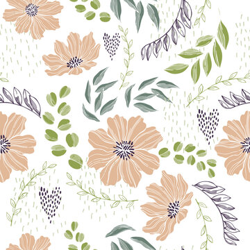 Vector pattern with flowers and leaves. © rraya