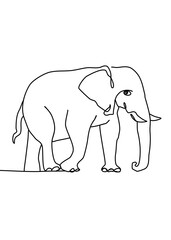 One continuous line drawing, elephant was walking looking for something.