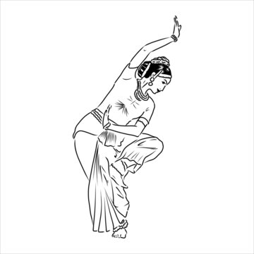 Outline sketch of indian woman dancer dancing