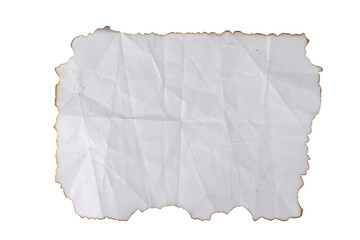 Sheet of crumpled burnt paper isolated on white background.