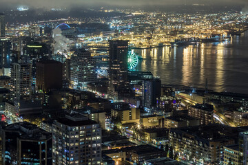 Fototapeta na wymiar Seattle downtown at night shoot from Space Needle