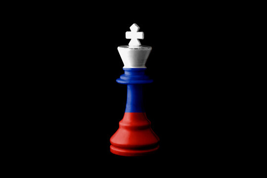 Russia flags paint over on chess king. 3D illustration.