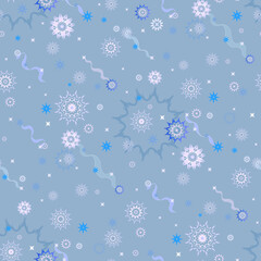 Fototapeta na wymiar Winter Christmas blue seamless pattern with snowflakes