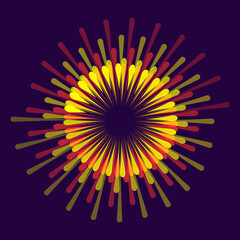 Abstract red and orange lines as sun or circle icon on dark background.