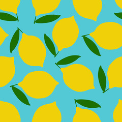 Seamless vector pattern with lemons on blue background
