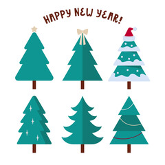 New Year, Christmas tree set. Isolated vector clip art for winter decor.