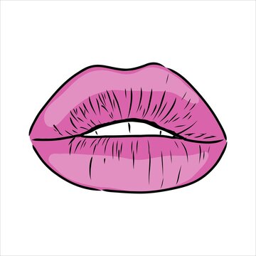 recommend clip art: Sexy plump lips kiss pink watercolor and line art, Hand drawn vector illustration isolated