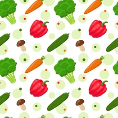 Seamless pattern with a set of vegetables on a white background. For printing on wrapping paper and fabric.