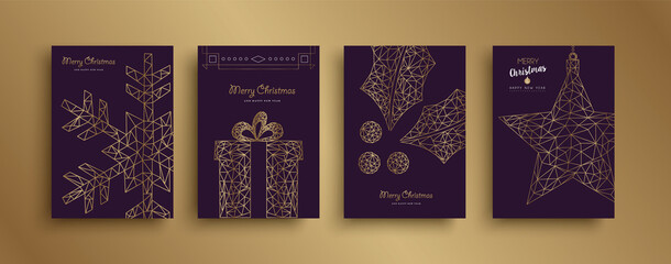 Christmas New Year art deco gold gift card set
