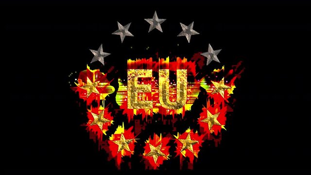 Metal  EU emblem is gilded sparks and shines. Success, prosperity and development concept. Prorez with alpha, easy to place on any background.