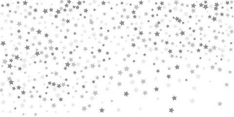 Silver star confetti. Falling stars on a white background. Illustration of flying shining stars. Decorative element.