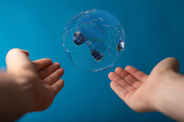 Communication technology global world network concept. Connection lines Around Earth Globe, Motion of digital data flow