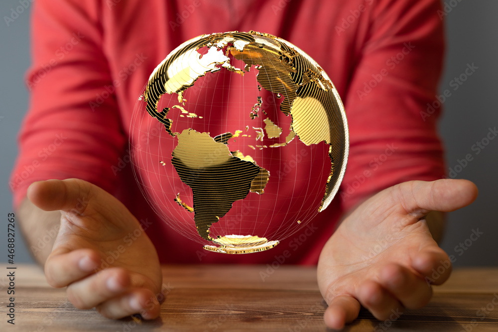 Aufkleber Global network concept. World map point. Global network planet Earth. 3D rendering.