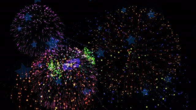Animation of colourful fireworks exploding on new year's eve
