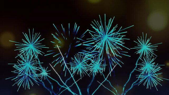 Animation of blue fireworks exploding on new year's eve