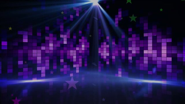 Animation of purple lights flickering in music venue