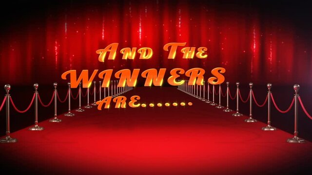 Animation of and the winners are text with purple firework over red carpet venue