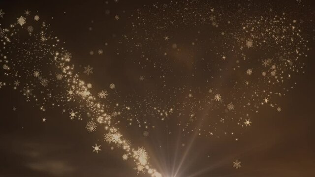 Animation of shooting star and snow falling on brown background