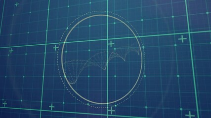 Animation of circular scanner and particles forming helix rotating over grid