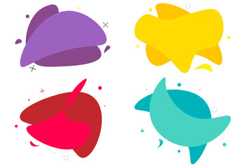 4 Modern liquid abstract element graphic gradient flat style design fluid pastel colors vector illustration set banner simple shape template for presentation, flyer, isolated on white background.