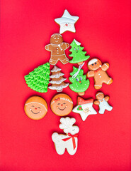 gingerbread cookies on the table shape of christmas tree new year ginger cake vanilla gingerbread homemade cakes dessert copy space food background rustic