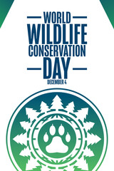 World Wildlife Conservation Day. December 4. Holiday concept. Template for background, banner, card, poster with text inscription. Vector EPS10 illustration.