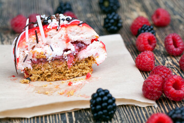 fresh cake with red raspberry jam