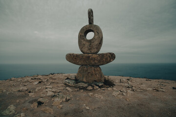 Sculpture symbolizing the unity of man and nature at Cape Tarkhankut, Crimea, Russia.