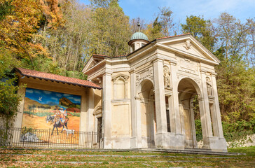 Fototapeta na wymiar The Chapel on the Rosary way of the Sacred Mount of Varese, Lombardy, Italy. Unesco World Heritage Site.