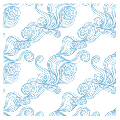 Seamless pattern with blue air waves clouds. Design for backdrops and colouring book with sea, rivers or water texture. Repeating texture.