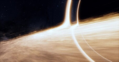 Black hole with lensing effect and accretion disk. Stars and galaxy background. Cinematic space rendering for science, technology and science fiction visualizations. High resolution 4k. - Powered by Adobe