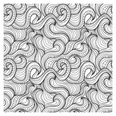 Seamless pattern with black swirling lines hairs waves.