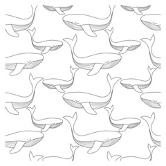 Seamless pattern with whales for colouring.