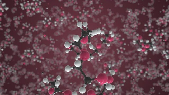 Triethylene glycol molecule made with balls, isolated molecular model. Looping 3D animation or motion background
