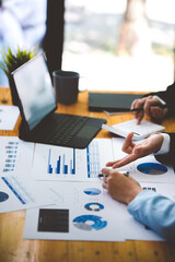 business plan, teamwork concept, team meeting, business people using laptop at office, intern team working on laptop new startup project