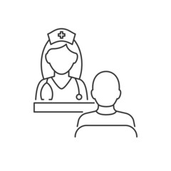 Man patient consults a nurse line illustration. Editable stroke