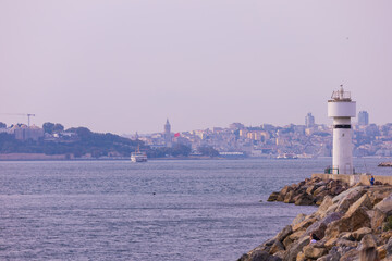 View of a beacon at sea in Turkey.