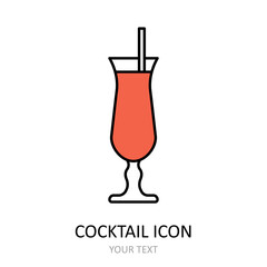 Vector illustration with cocktail icon. Outline drawing.