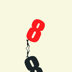 Minimalist business support,
businessman holds number eight, strong independent woman, businessman, problem solving, path to success, leadership. Vector