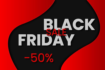 Black Friday Sale vector illustrationin paper cut style with red and black background
