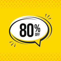 80% off. Discount vector emblem for sales, labels, promotions, offers, stickers, banners, tags and web stickers. New offer. Discount emblem in black and white colors on yello