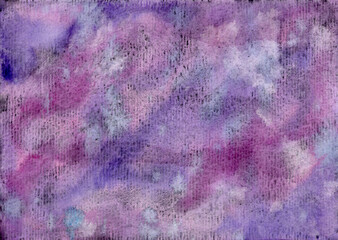 Abstract dark painting cosmic blue and purple watercolor background. Magic violet night sky watercolour illustration for banner design, greeting cards, surface