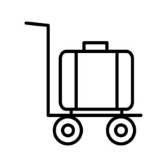 Airport trolley with different baggages black icon flat design vector isolated on white