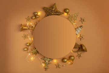 Christmas background with blank in center and golden holiday decoration
