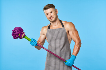 pumped up man cleaner mop scoop service