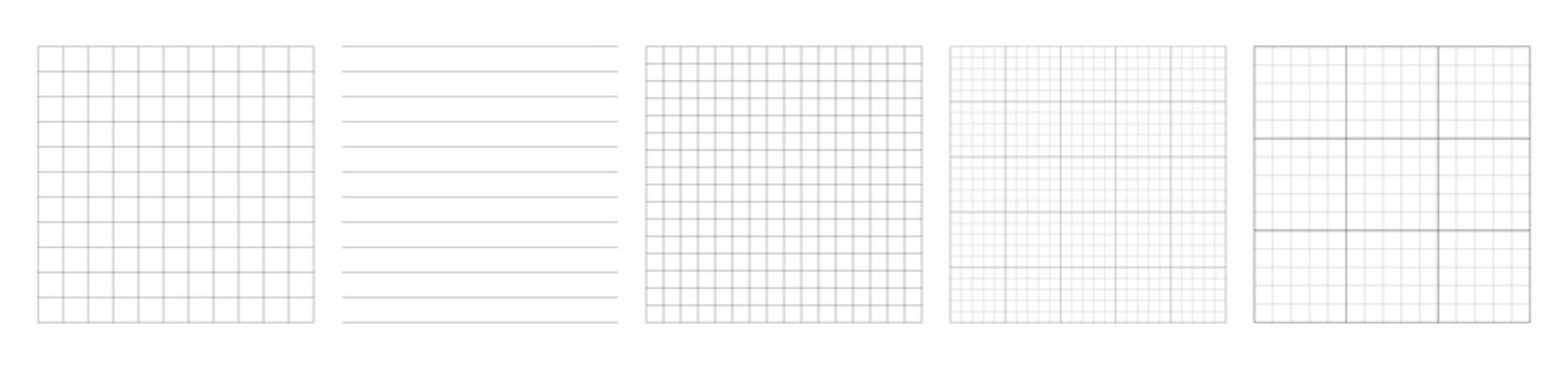 Set of grid templates background. Square grid pattern isolated. Grid and Lined paper templates - stock vector illustration