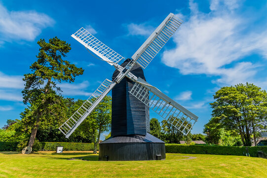 A view of a windmill on the hills above Worthing, Sussex in summertime