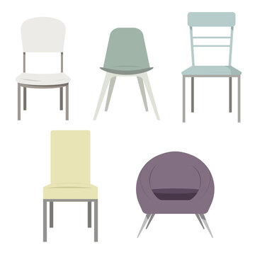 Collection of trendy scandinavian chairs isolated on white background. Vector illustration.