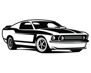 Fototapeta na wymiar graphic illustration of vintage american muscle car vector silhouette front view isolated black white
