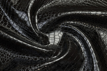 black crocodile artificial leather with waves and folds on PVC base
